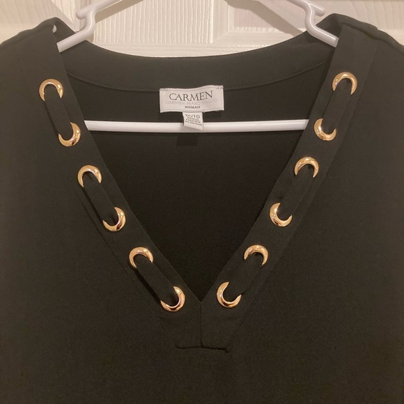 Carmen Marc Valvo Women’s Blouse Top Black W/ decorations Sz. 1X - Picture 7 of 8